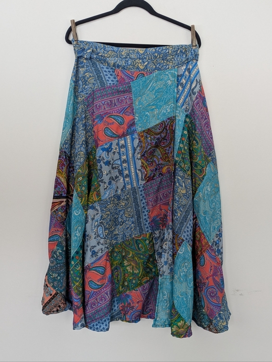 Vintage Dresses & Skirts - Silk Wrap Tie Patchwork Skirt